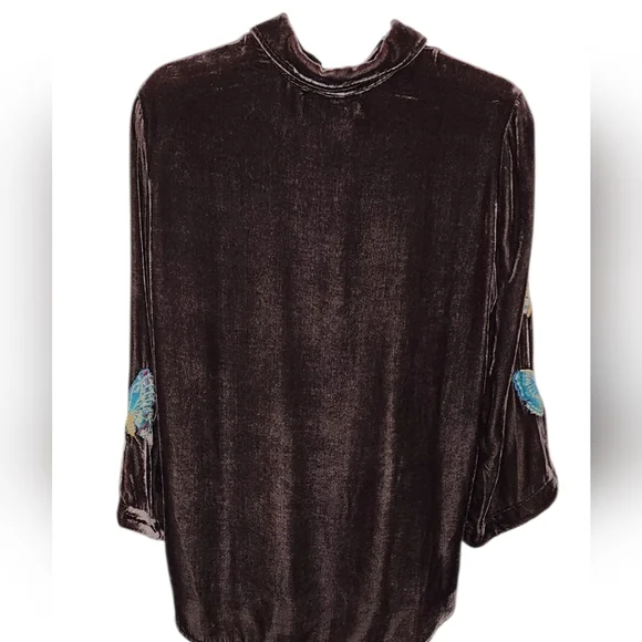 Johnny Was Velvet Kimono Sleeve Brown Luciana Butterfly Shirt Women's Size XS - Picture 8 of 12
